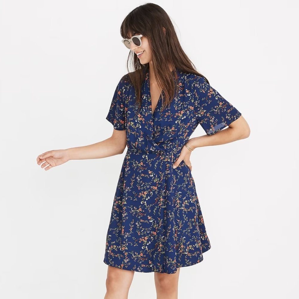 Madewell Amaranth Wrap Dress in Moonless Floral Navy V Neck Size 0